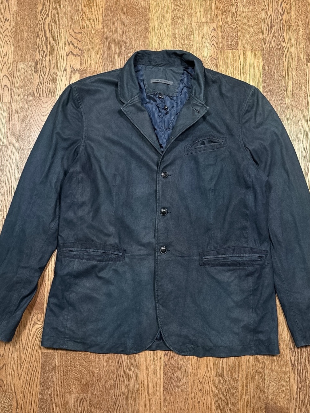 John Varvatos Goat Skin Suede Leather Navy Blue Blazer Jacket Mens 56